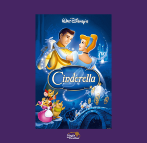 Princesa de vestido azul que se tornou empregada da madrasta depois de perder o pai, que vai a um baile com a ajuda de seus amigos mágicos e conhece seu príncipe. Cinderella.
