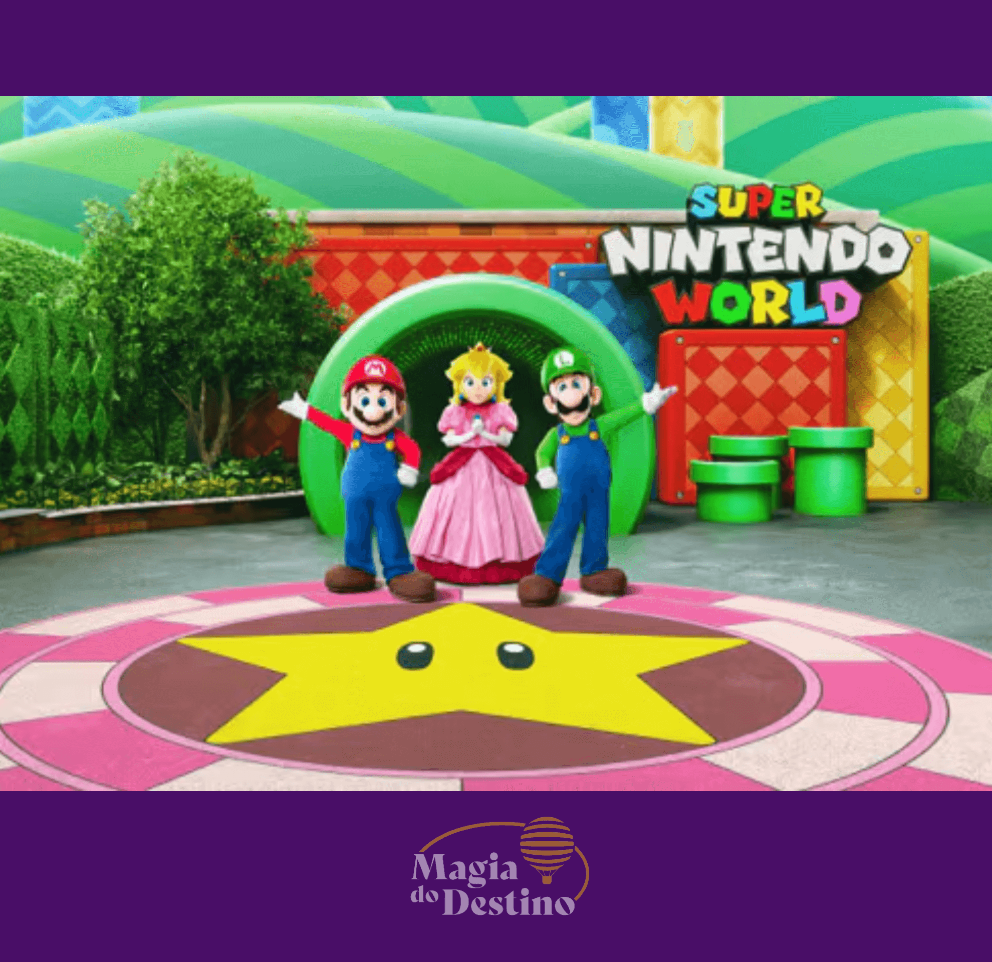 Mario, Luigi e Princesa na área da nintendo